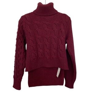 Maison Margiela Cable Knit Wool Turtle Neck Sweater In Burgundy
